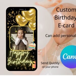 Custom Edit Musical Animated Birthday Ecard for Mobile Phone,Personalizable, Made to order, 2 pages designs