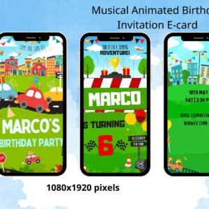 Custom Edit Musical Animated Birthday Invitation Ecard for Mobile Phone,Personalizable, Made to order, 3 pages designs